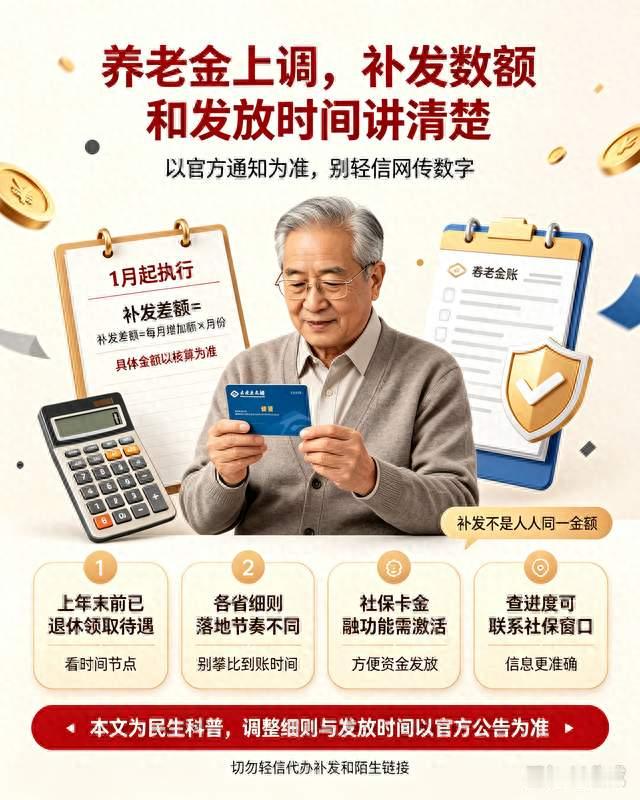 养老金持续上调，补发数额、发放时间一次性讲清楚，建议收藏