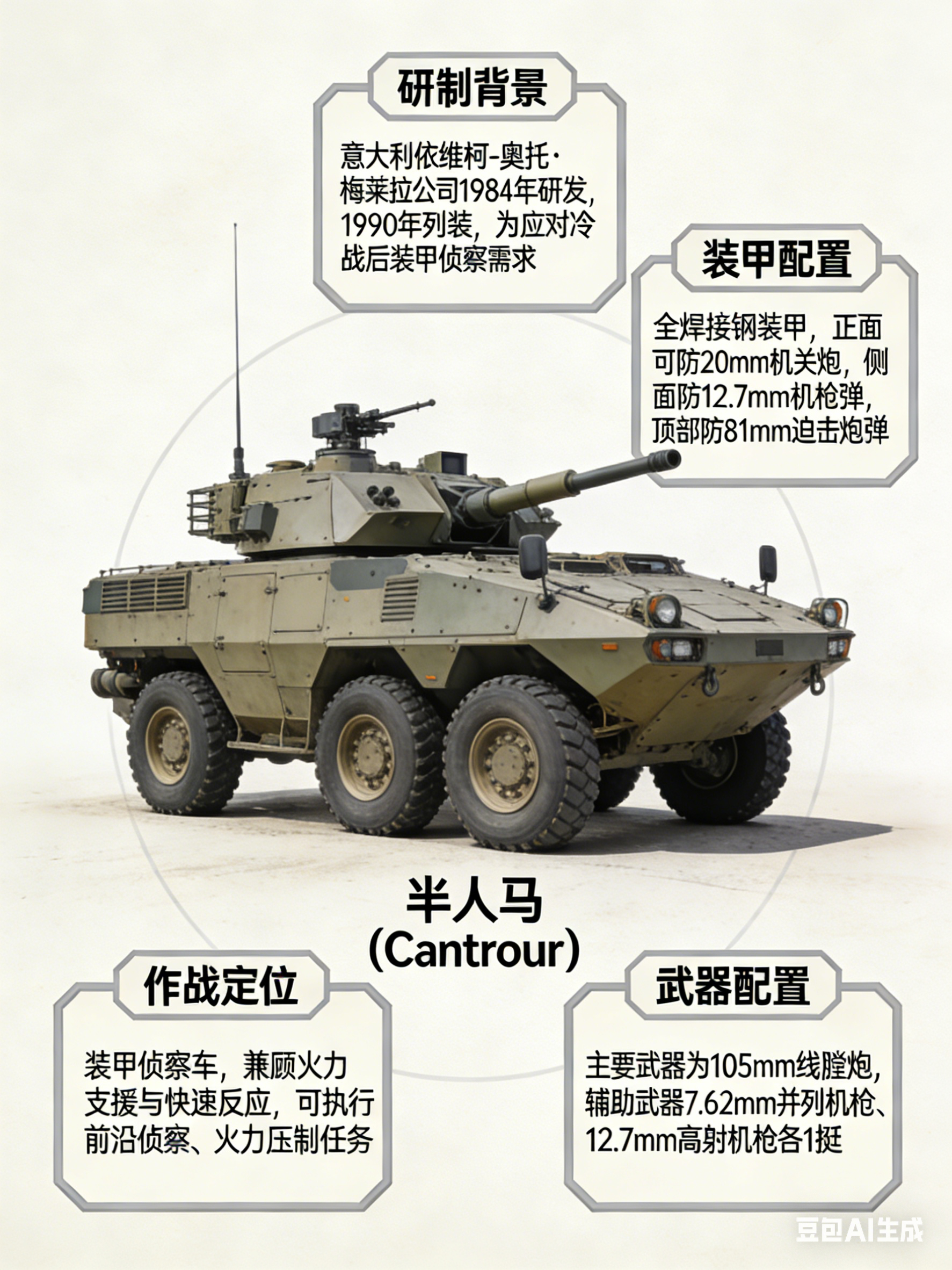 军事ai新视野 意大利“半人马”装甲车“半人马”（Centauro）装甲车是意大