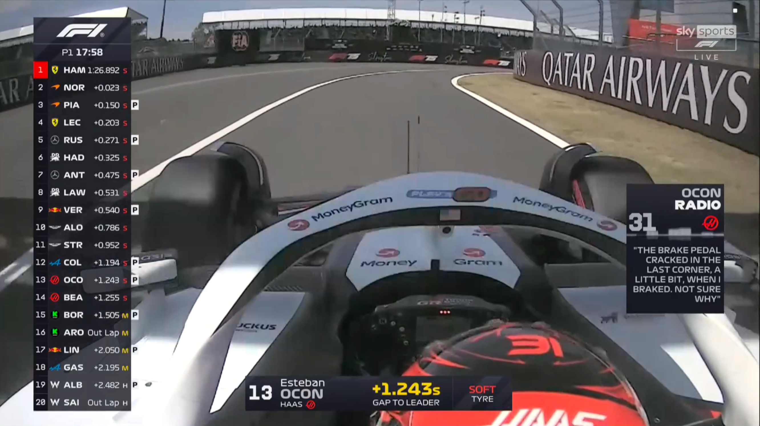 奥康：我的刹车踏板断了[哆啦A梦害怕]F12025F1英国大奖赛 ​​​