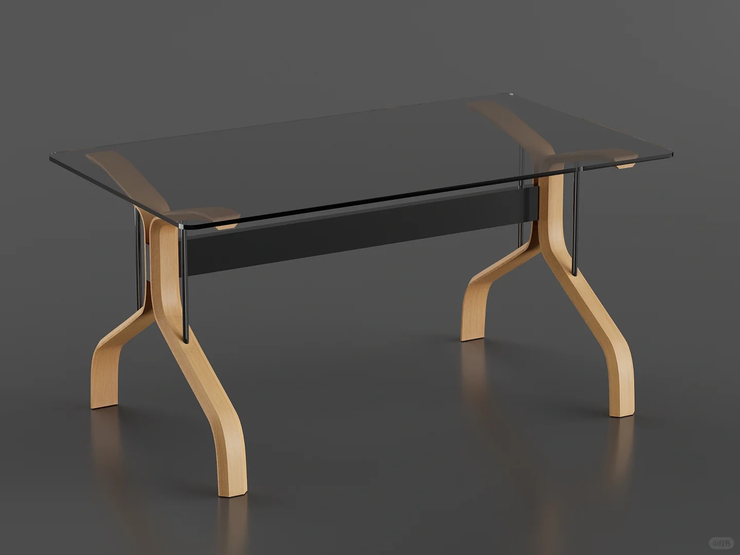 玻璃的桌面配曲木热弯腿