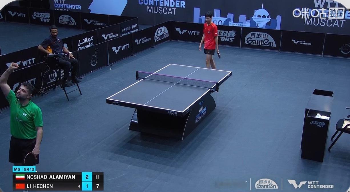 2026wtt马斯喀特挑战赛资格赛小组赛李和宸1-3阿拉米扬（11-5 6-11