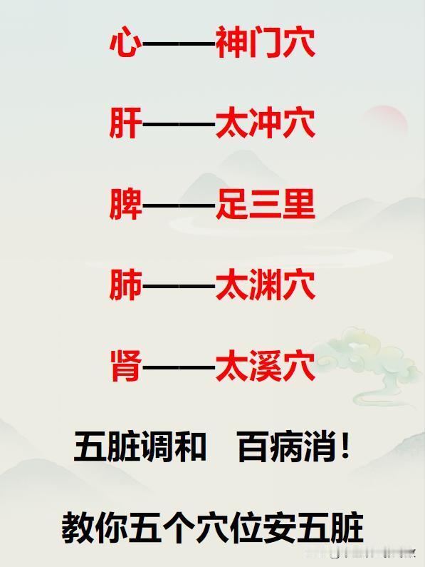 五脏调和百病消，教你五个穴位安五脏，记得收藏！

一、神门穴——宁心
二、太冲穴