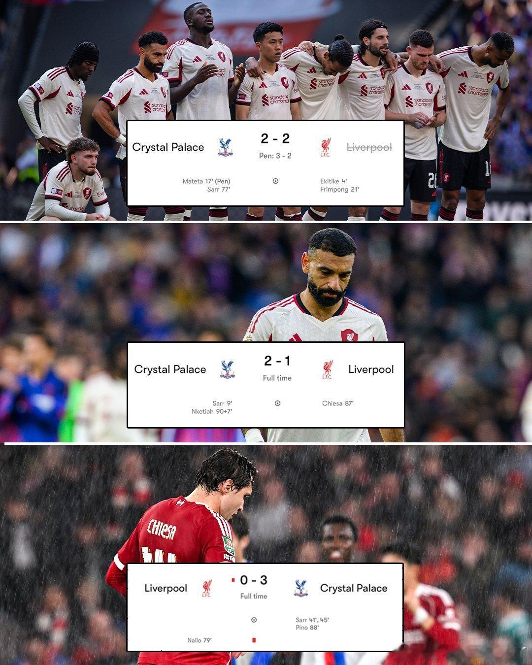 连输三场水晶宫第一场 2-0被追平第2场 被绝杀第3场 全替补输0-3 ​​​