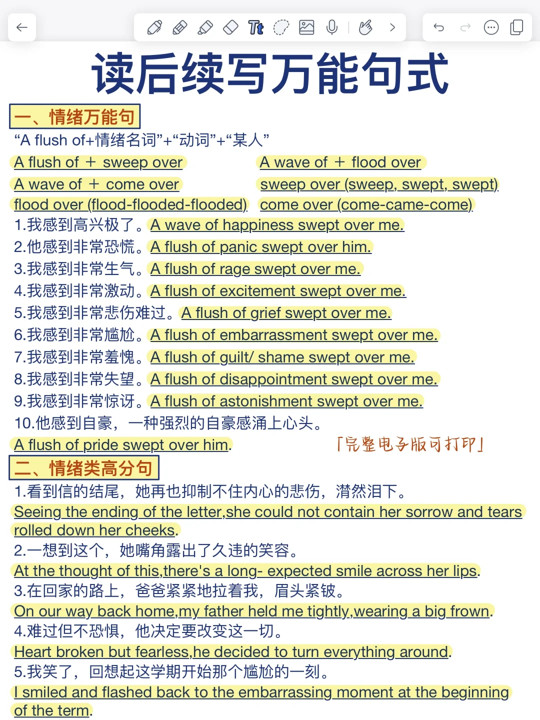 英语读后续写万能句！10大类！背会直接用！