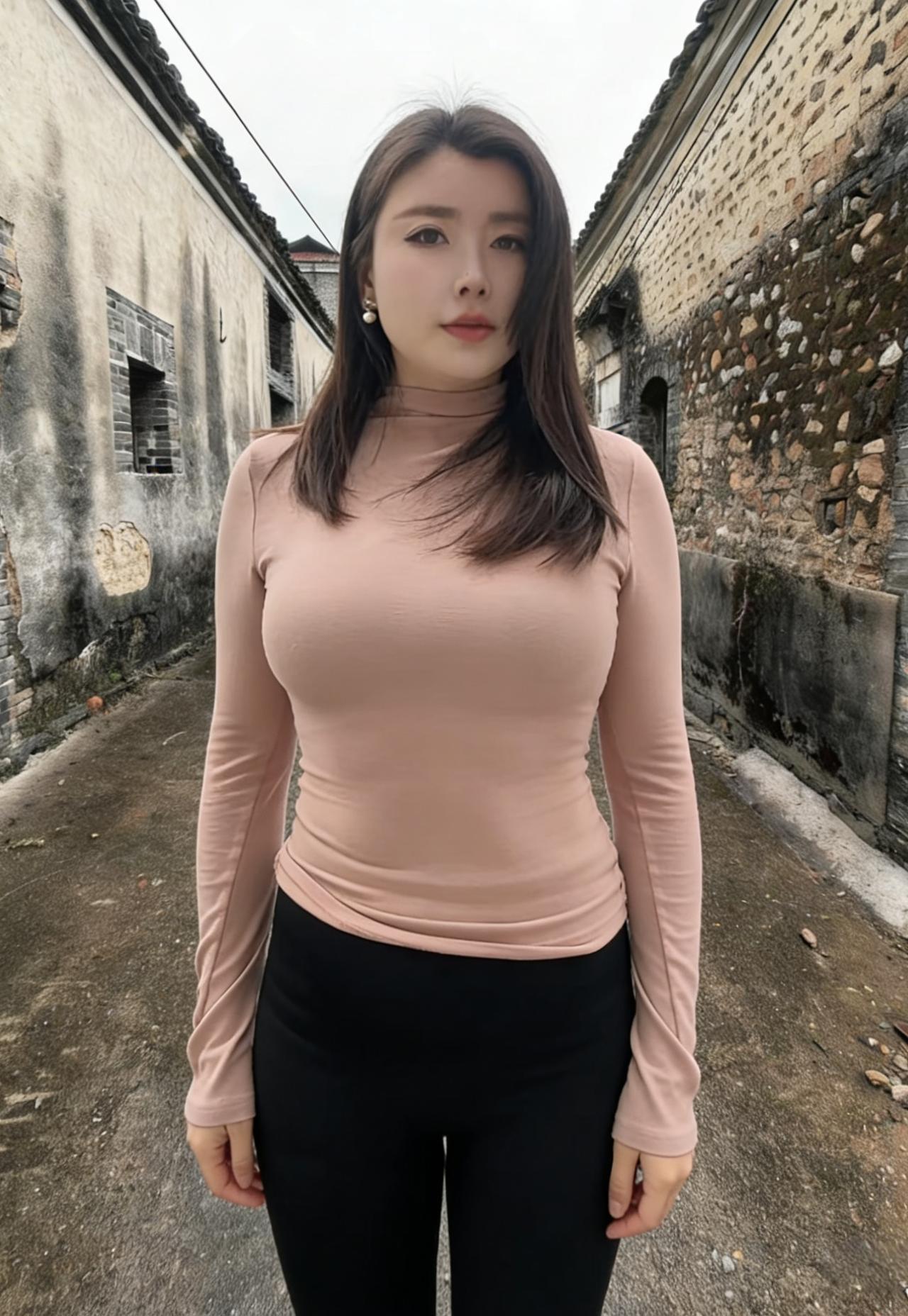 古巷苔痕印浅沙，佳人独立对残霞。
轻衫半掩冰肌雪，不与群芳斗岁华。