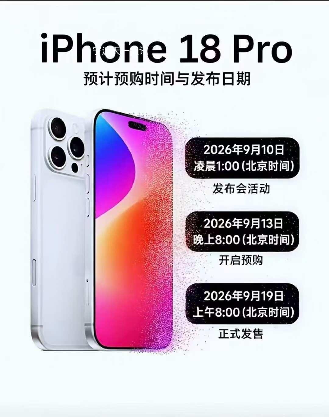 iPhone18Pro 9月13号晚上8点开售
1. 2026‑09‑10 凌晨