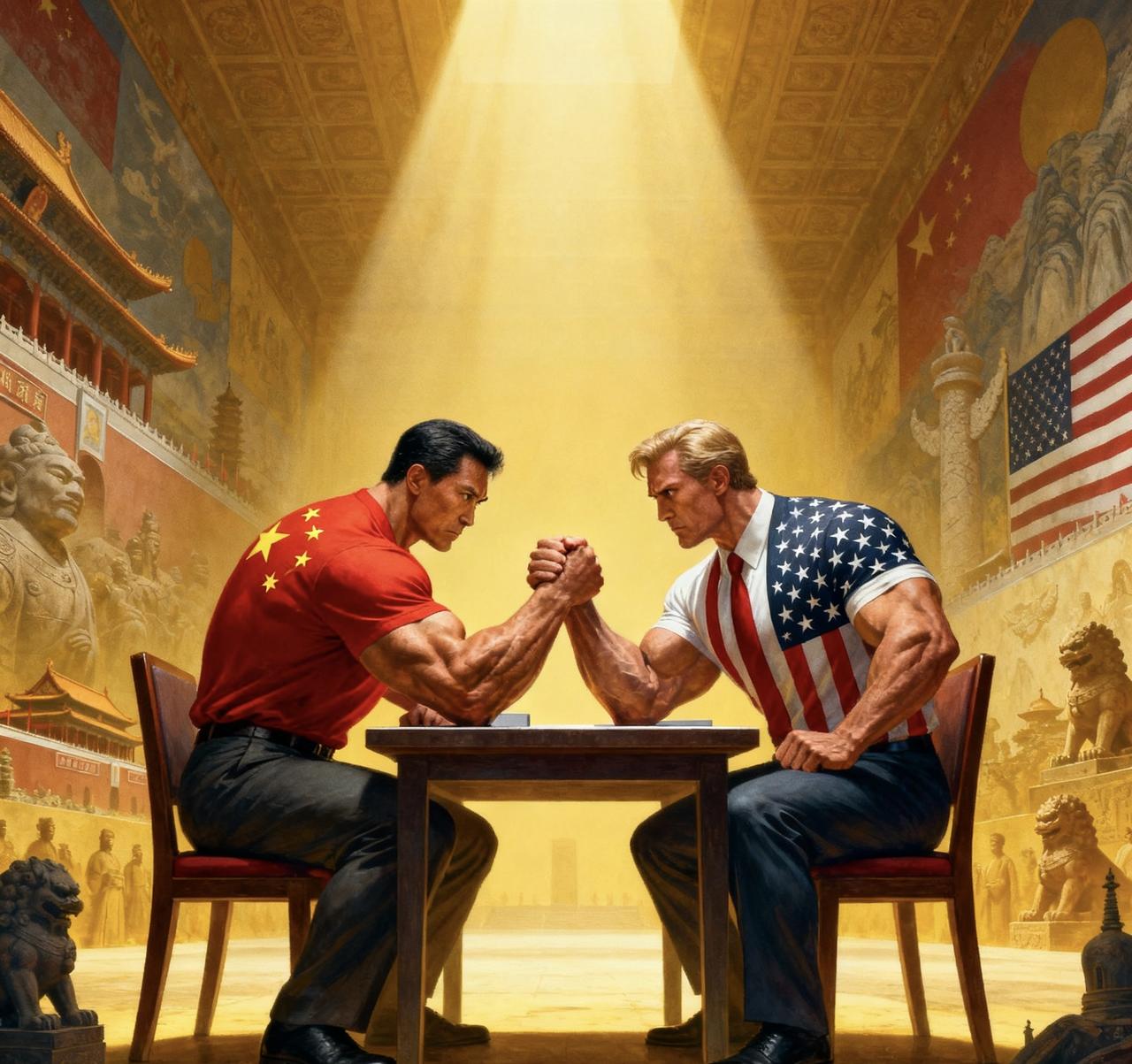 中美最终还是各退一步，让其他的小国可以松口气，中国是美国第二次世界大战后确立世界