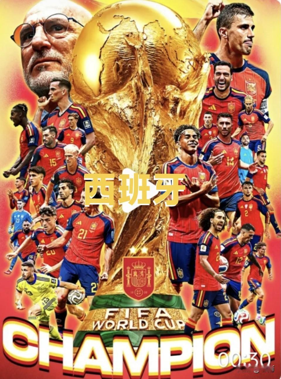 2026“美加墨”世界杯，新科状元西班牙，从6月12日至7月20日39天。本届8