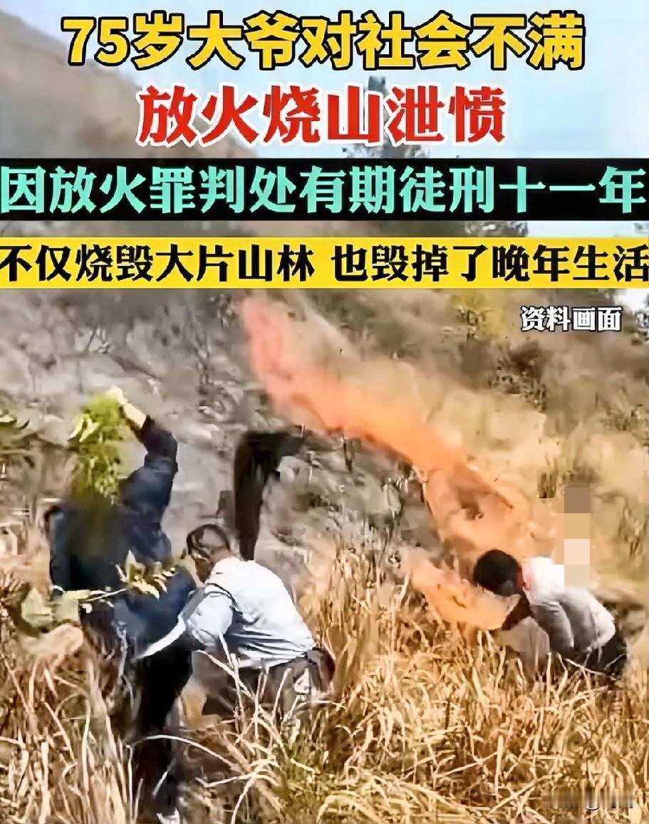 75岁大爷对社会不满！放火烧山！
烧毁了整座山林！
贵州一75岁大爷杨某泄愤烧山