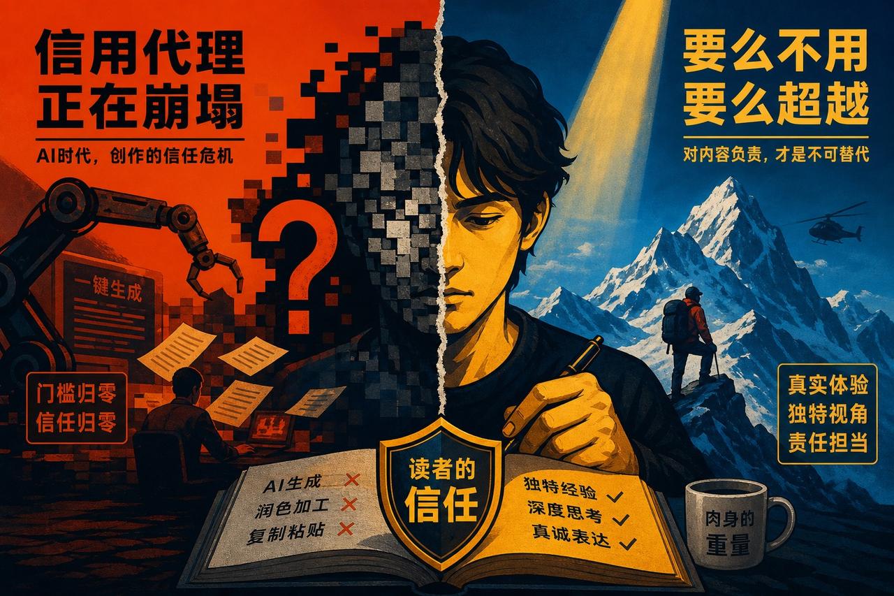 【AI写作的信用破产：为什么“用了AI”是创作者最危险的坦白】

现在的创作圈有