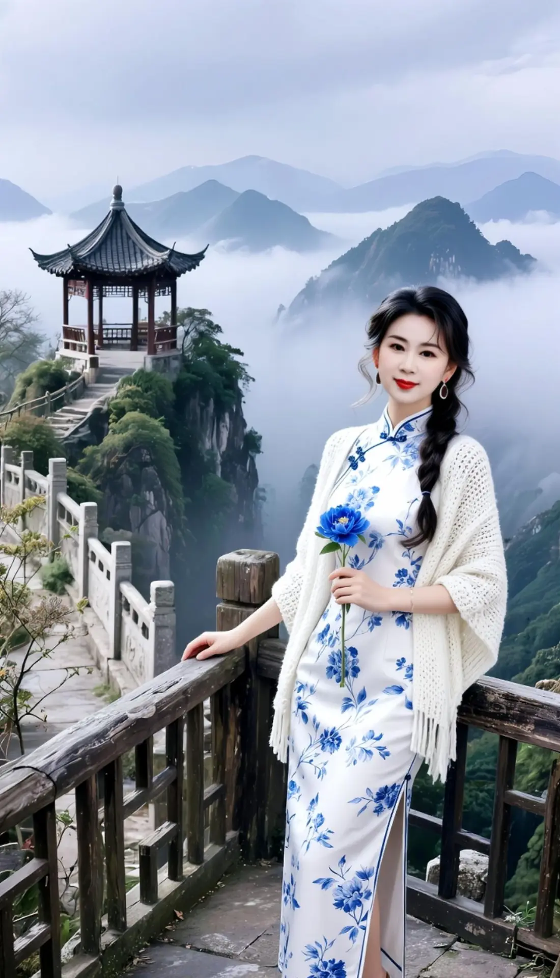 AI蓝花旗袍照 随变ai随便玩