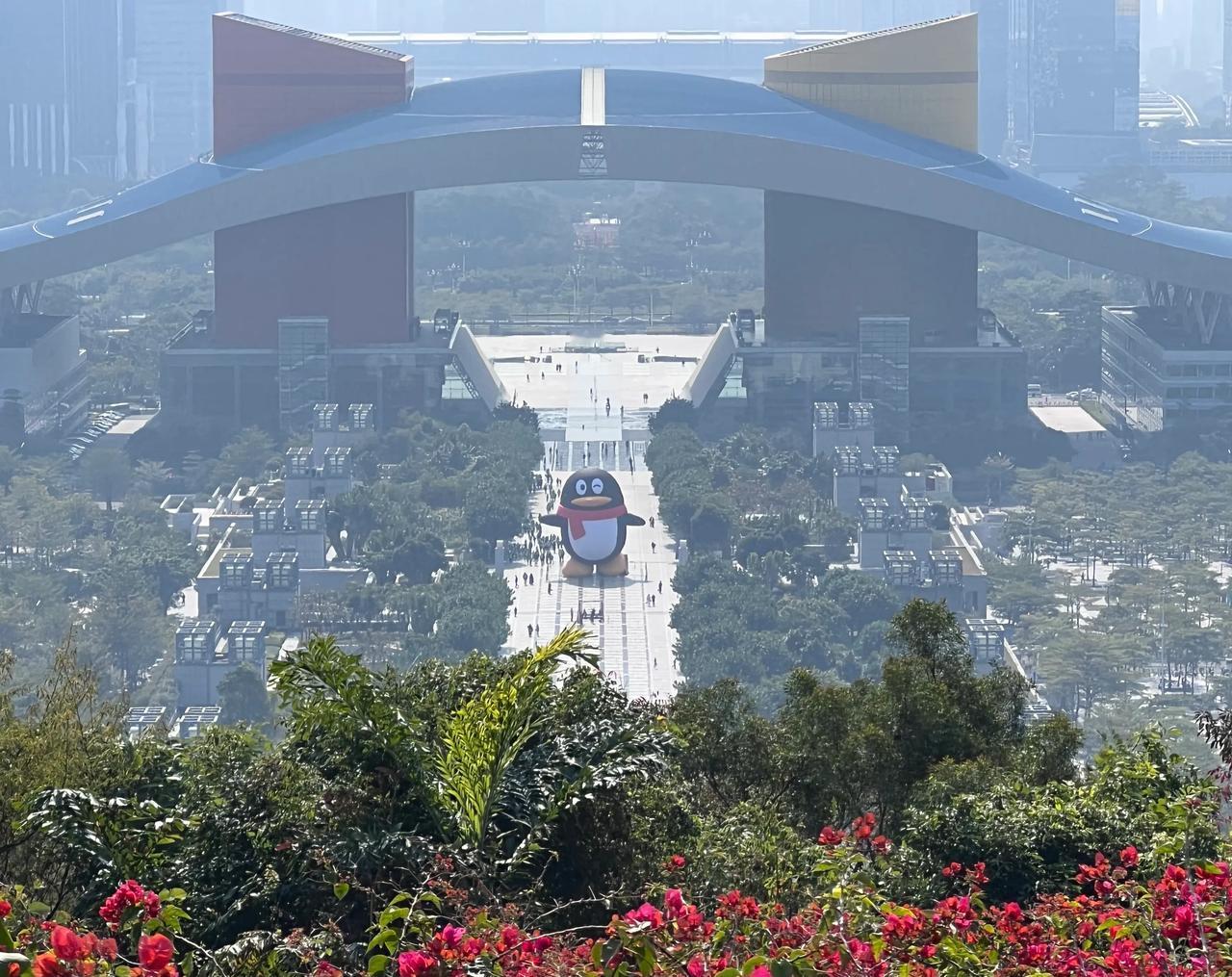 登上莲花山顶，今天发现市政府前星光大道增添了一个大“QQ”[呲牙][呲牙][呲牙