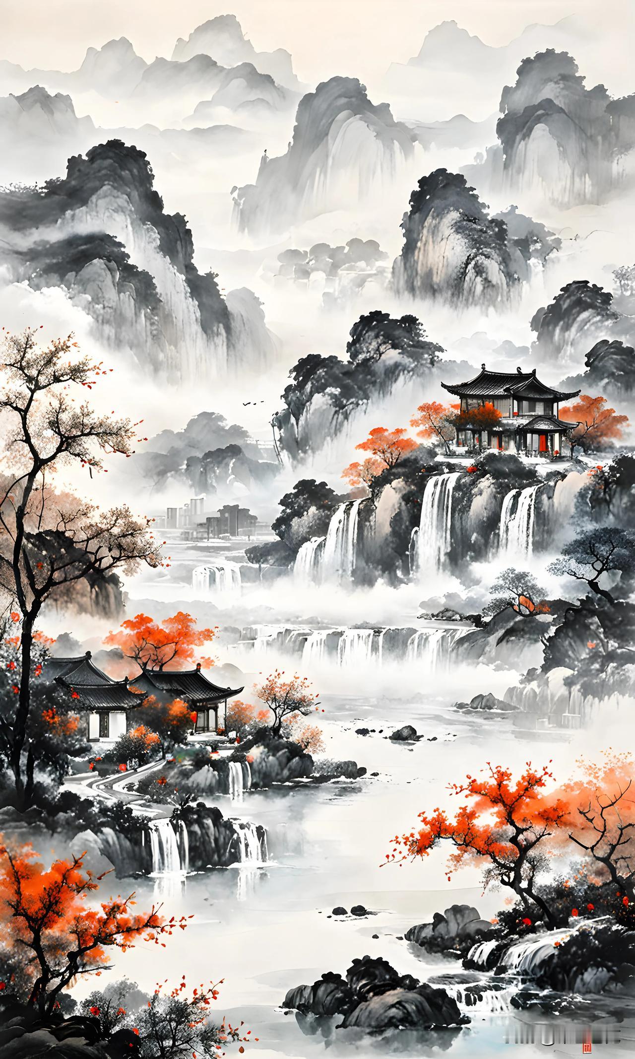 【国风山水画】朋友们，快来看我这新宠——国风山水画！🏞️ 山青水秀，一笔一划间