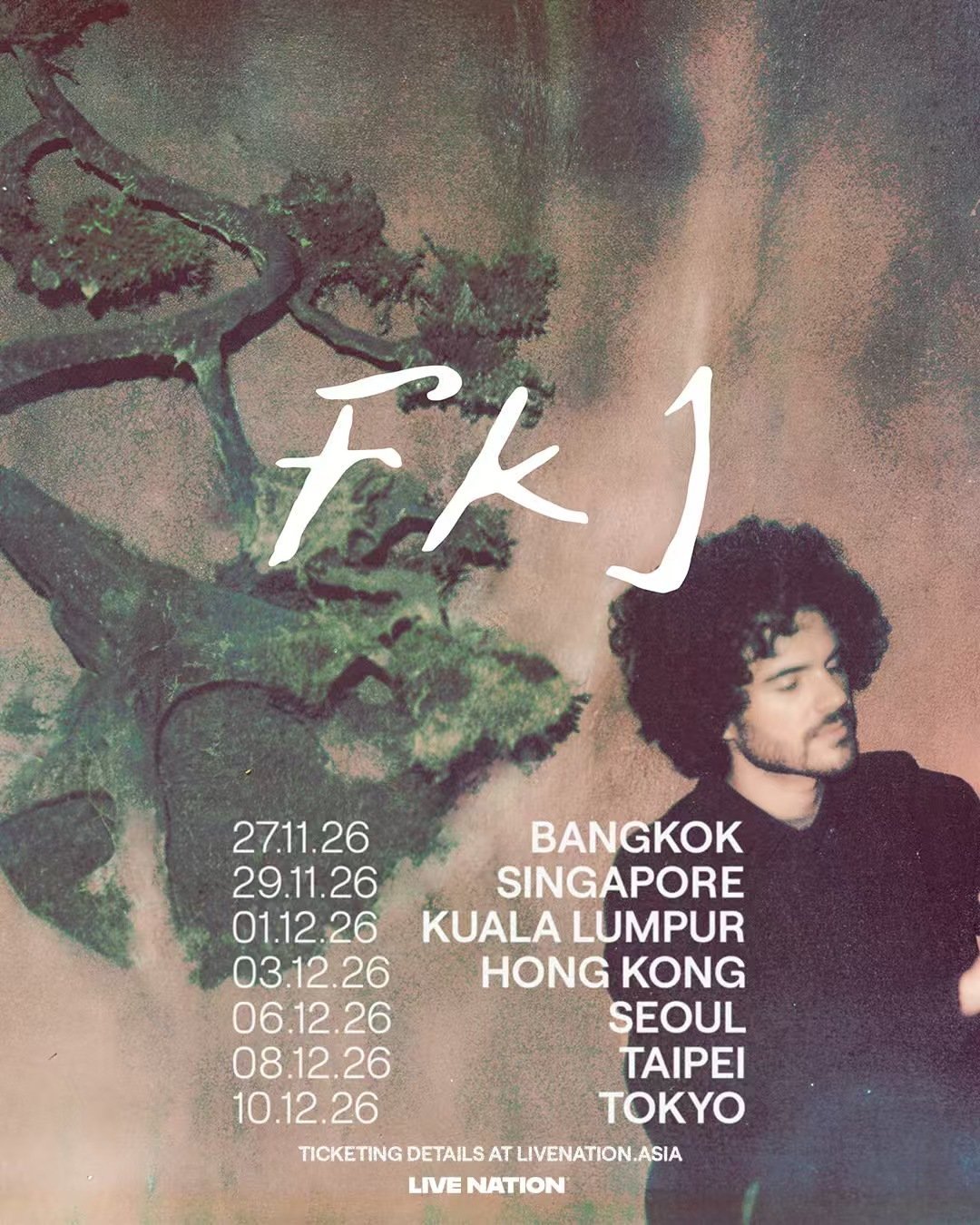 FKJ官宣12月亚洲巡演首批城市~11.27泰国曼谷、11.29新加坡、12.1