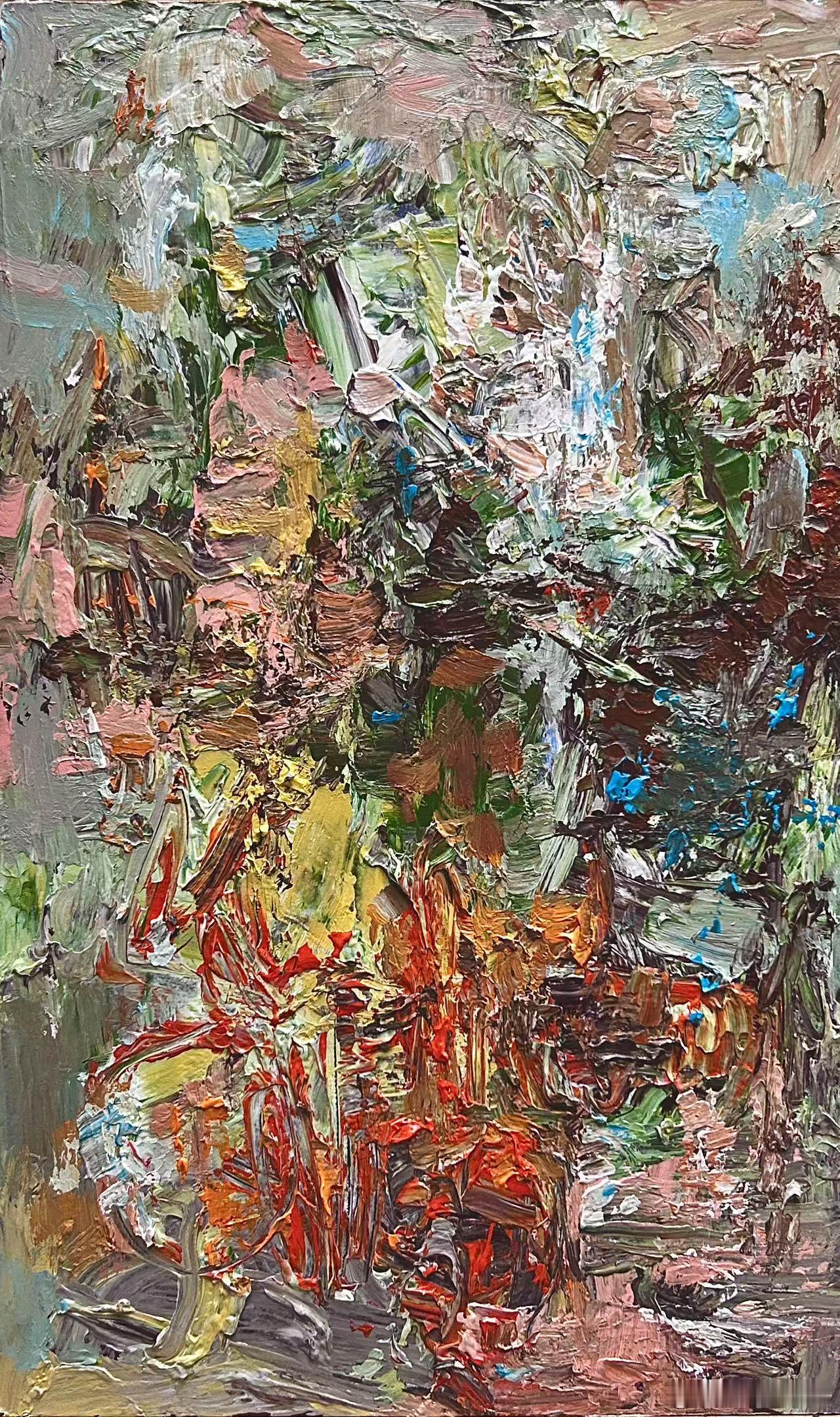 这两幅作品，是典型的以“厚涂（Impasto）”为核心技法的抽象创作。情绪的直接
