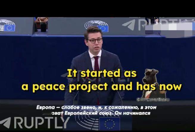 比利时议员怒喷欧盟表示，欧盟组建是为了赚钱而不是为了花钱，欧盟不是为战争成立的。