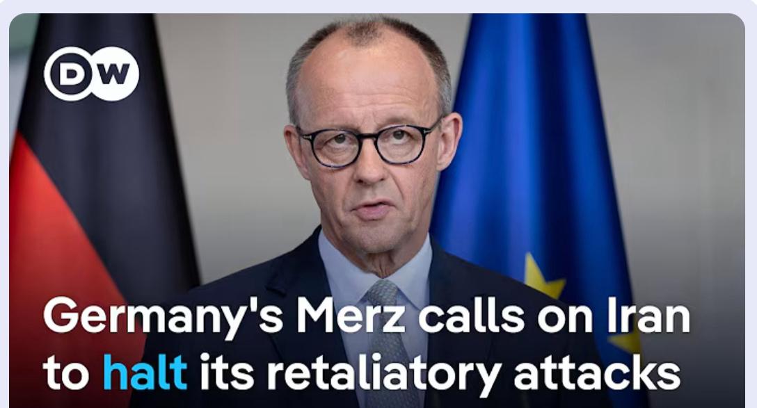 3月1日德国总理默茨谈到伊朗局势时，敦促伊朗立即停止“不分青红皂白的攻击”，还说