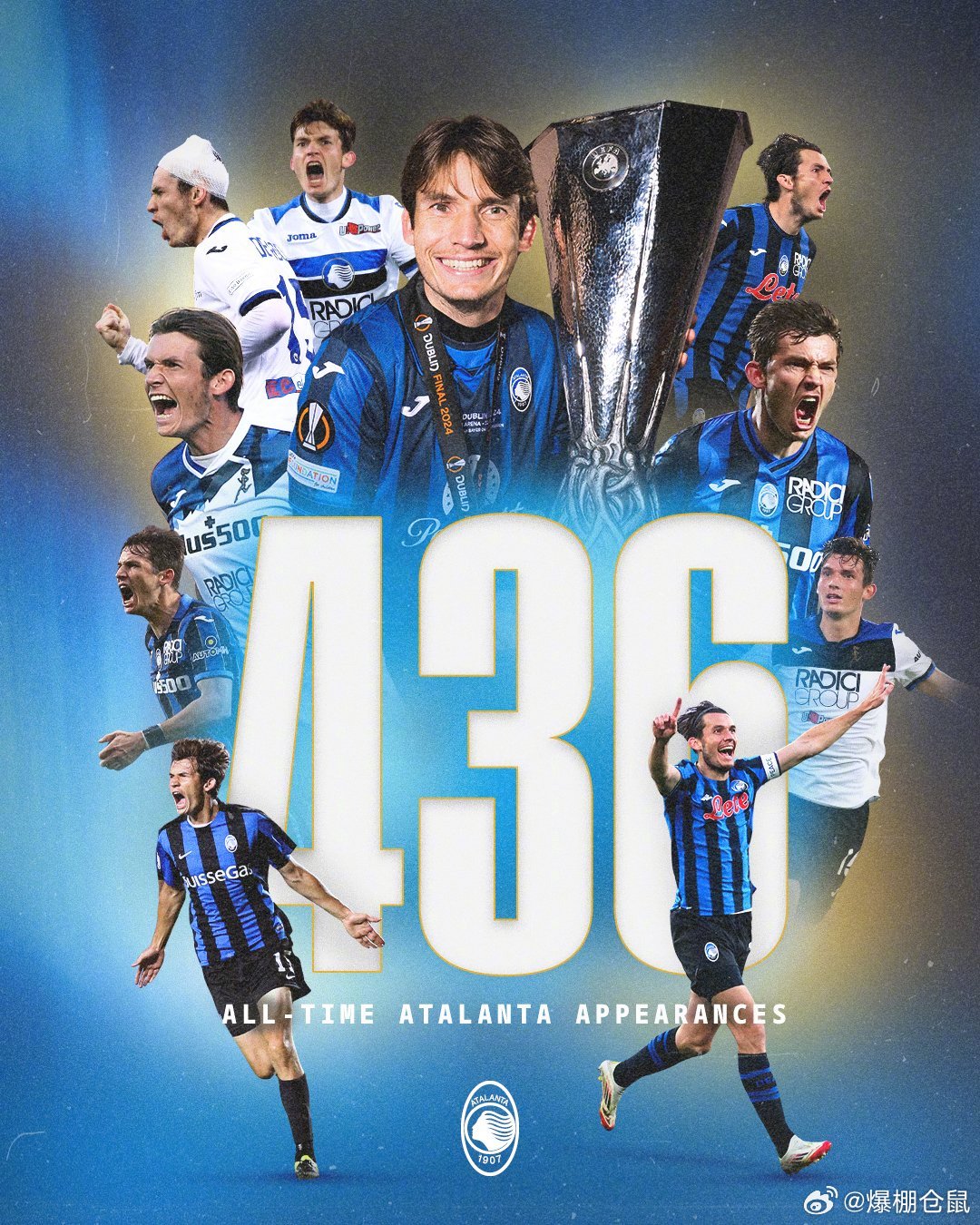 【俱乐部传奇】34岁的荷兰中场德容恩在亚特兰大出场次数达到436次，超越贝利尼（