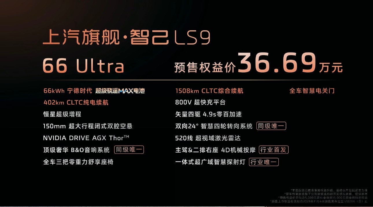 上汽旗舰智己LS9颠覆30万大六座格局智己LS9正式开启预售，限时权益价格区间3