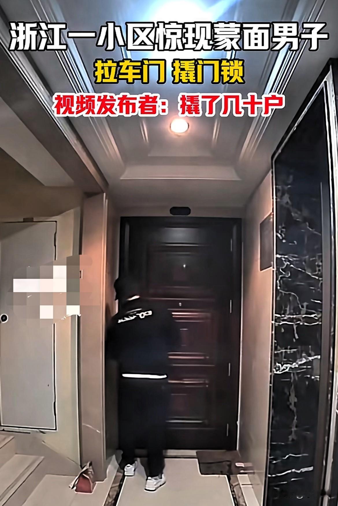 太猖狂了！浙江杭州，一小区出现蒙面黑衣男子，居然明目张胆的拉车门，挨家挨户撬门锁