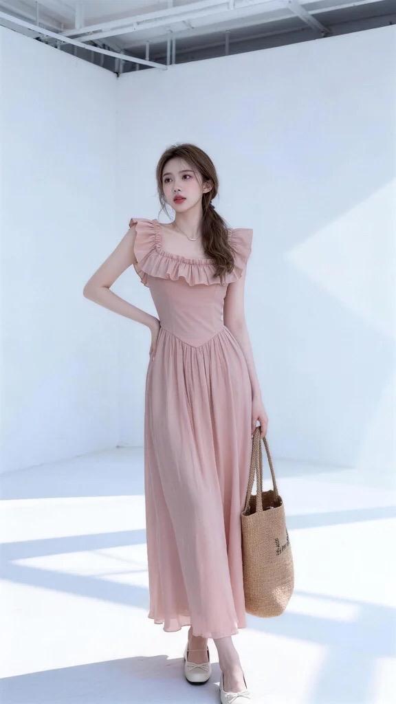 度假小裙巨显瘦好吗！粉色长裙温柔风 无法拒绝温柔感小裙子 少女心粉色连衣裙 气质