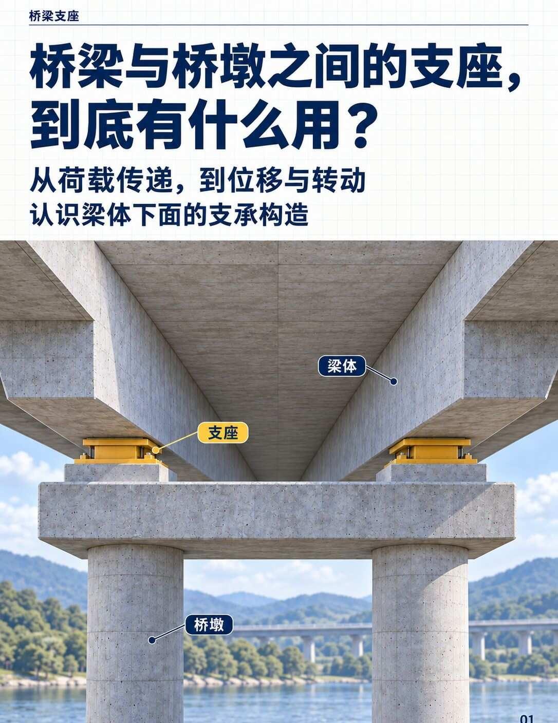 桥梁与桥墩之间的支座，到底有什么用。
梁体下面的支座，怎样一边承重，一边适应伸缩