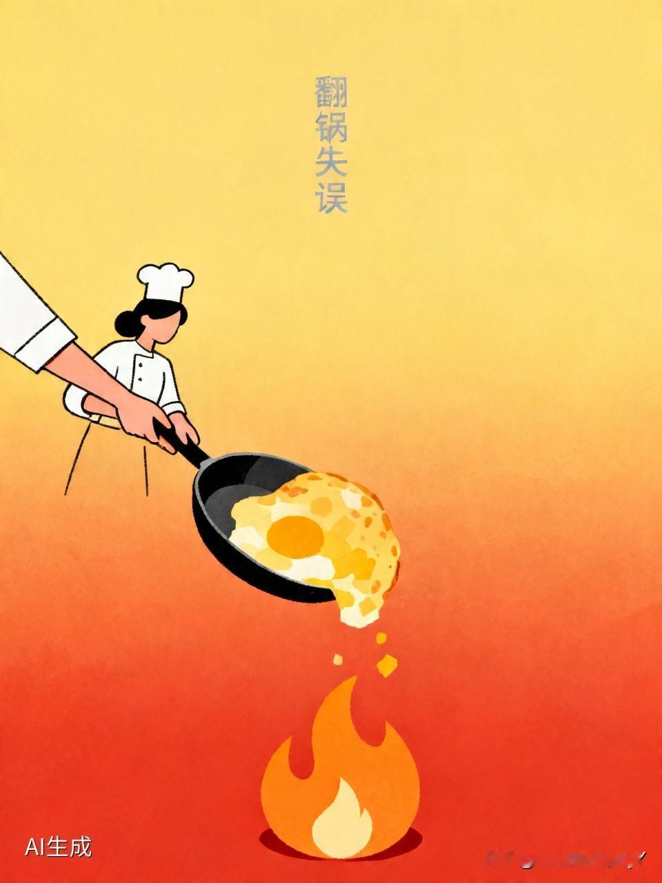 有一位女厨师为大家演示摊鸡蛋饼时翻锅的动作。她做完翻锅动作后，鸡蛋饼却不见了，去