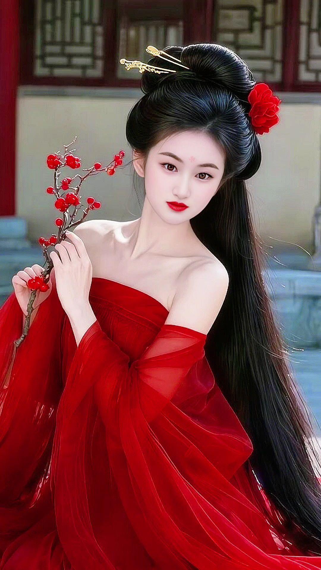 古代美人 沉鱼落雁 国风的美感 红衣古装 汉服小姐姐