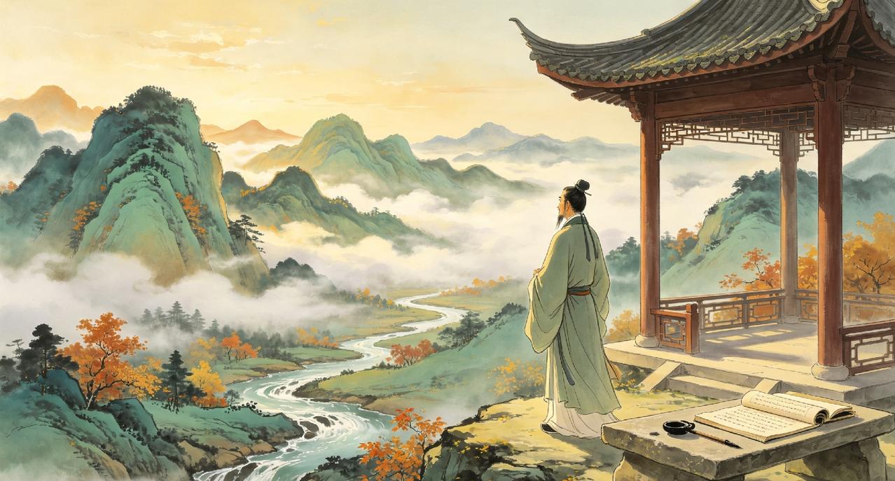 上联：功名利禄随风去，
下联：山水烟云入画来。
 
简析：
上联放下世间浮名，浮