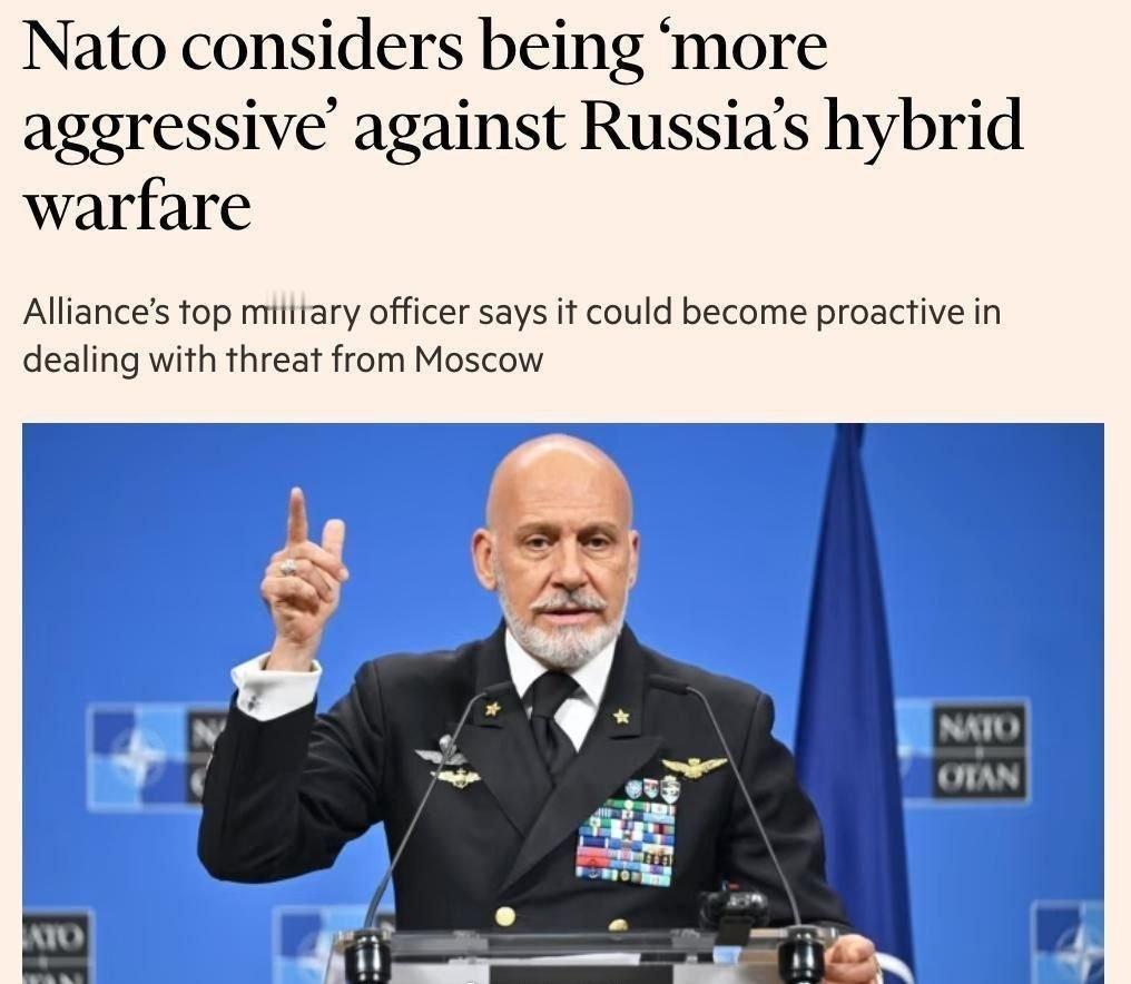 北约军事委员会主席朱塞佩·卡沃·德拉戈内海军上将表示，北约正在考虑对俄罗斯发动“
