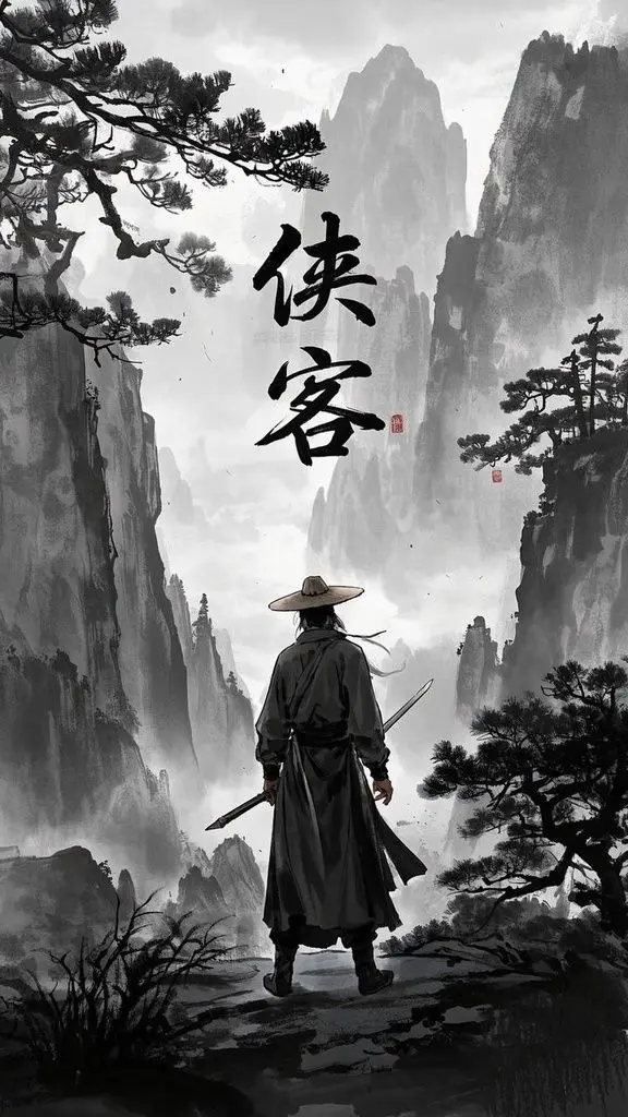 古风元素图片壁纸 水墨画仗剑走江湖武侠元素中华文化