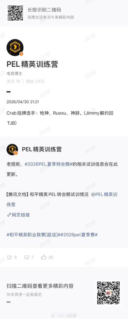 Crab挂牌选手：枪神、Ruoxu、神辞Crab选手：Jimmy解约回TJB20