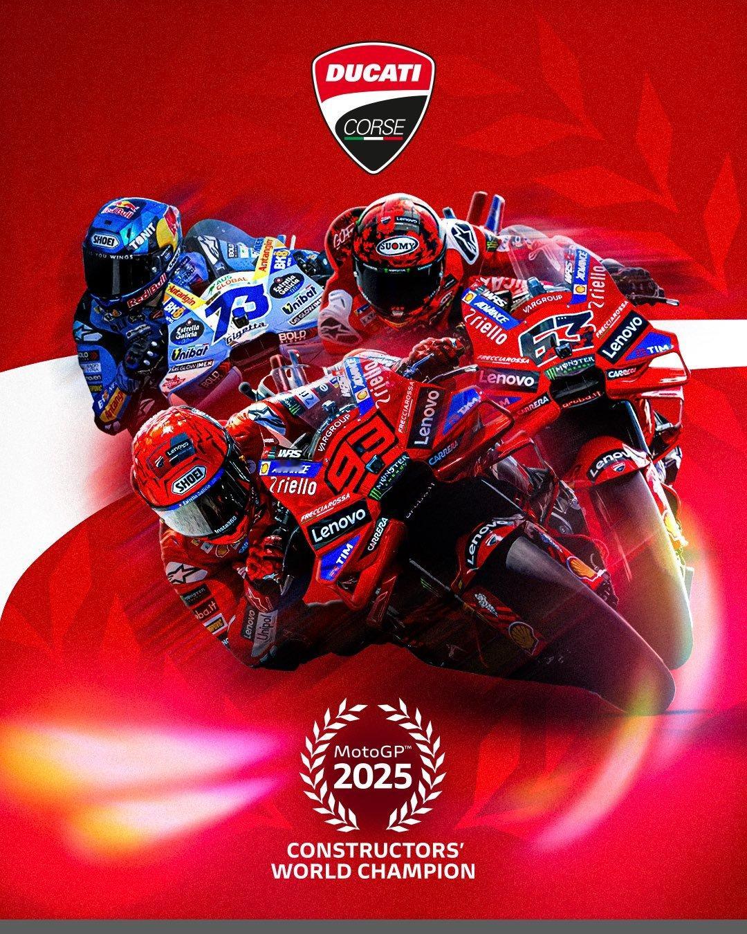 杜卡迪势不可挡！提前7站加冕2025赛季MotoGP制造商世界冠军，这已经意大利