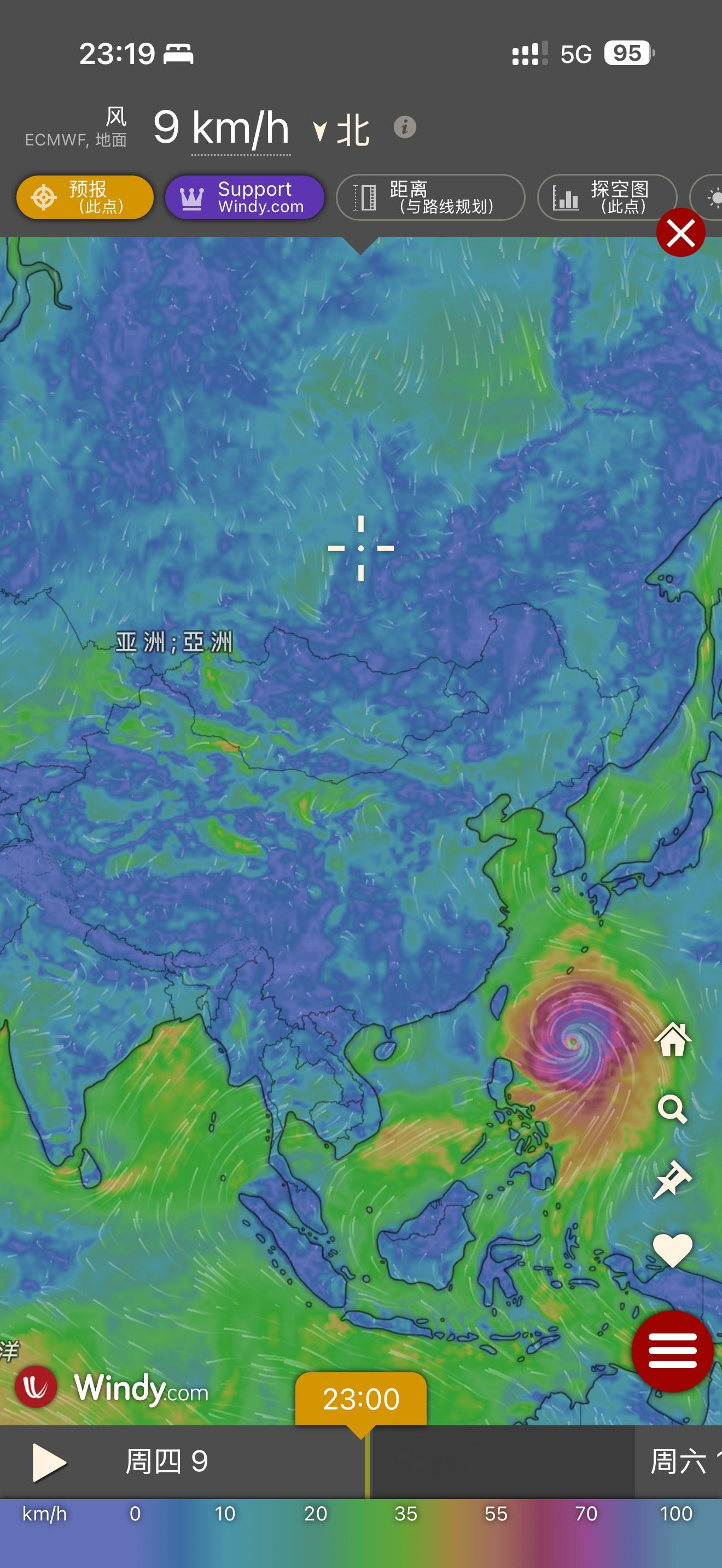 台风巴威又改路线了巴威今天风力减弱一内内但是范围增加不少，现在看台风的比例，登录