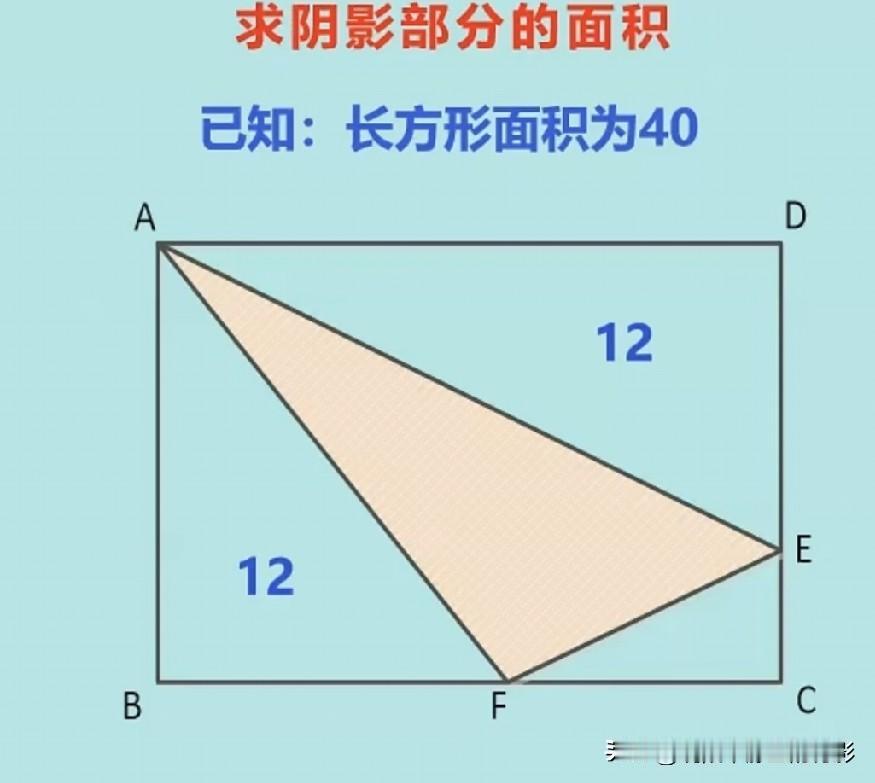 长方形面积40，这道小学奥数阴影三角形面积怎么求？