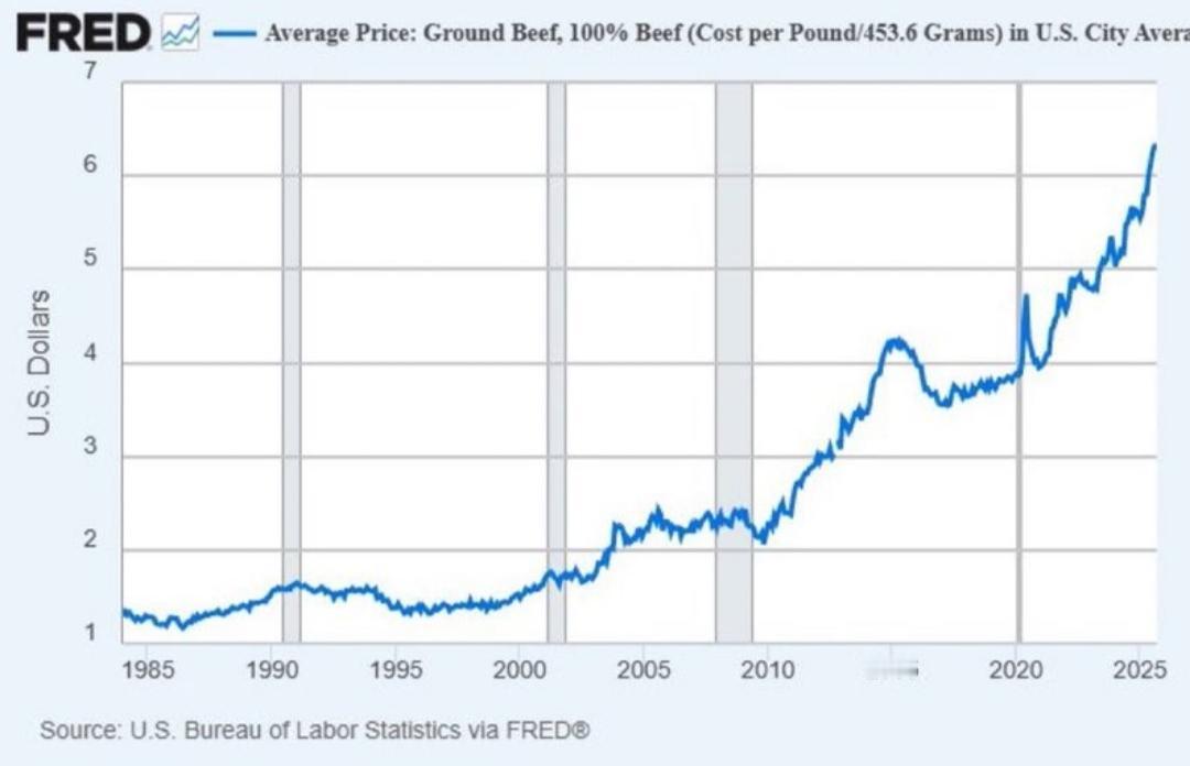 美国牛肉价格刚刚达到历史最高水平。

特朗普的降低通胀努力仍然压力较大。