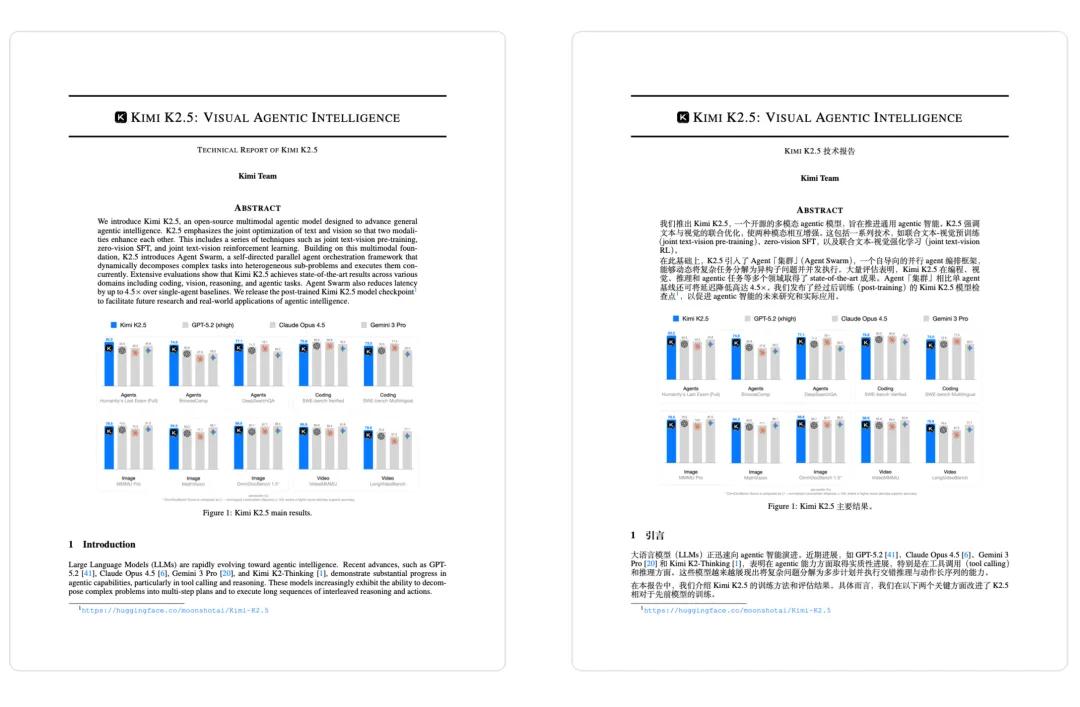 Kimi 官方发布了 Kimi K2.5 技术报告， 介绍了 Kimi K2.5
