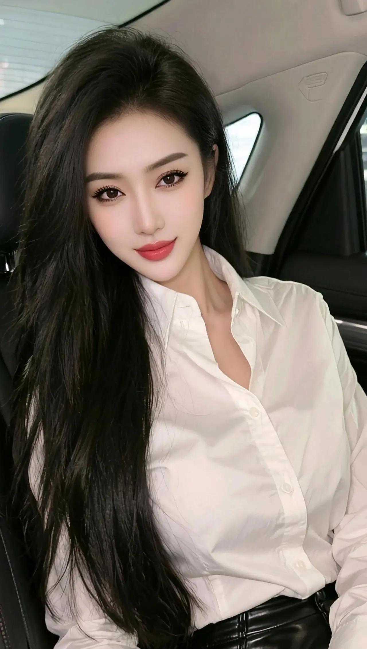 优雅白衬衫，自信女神范儿，车中自拍，美到窒息！