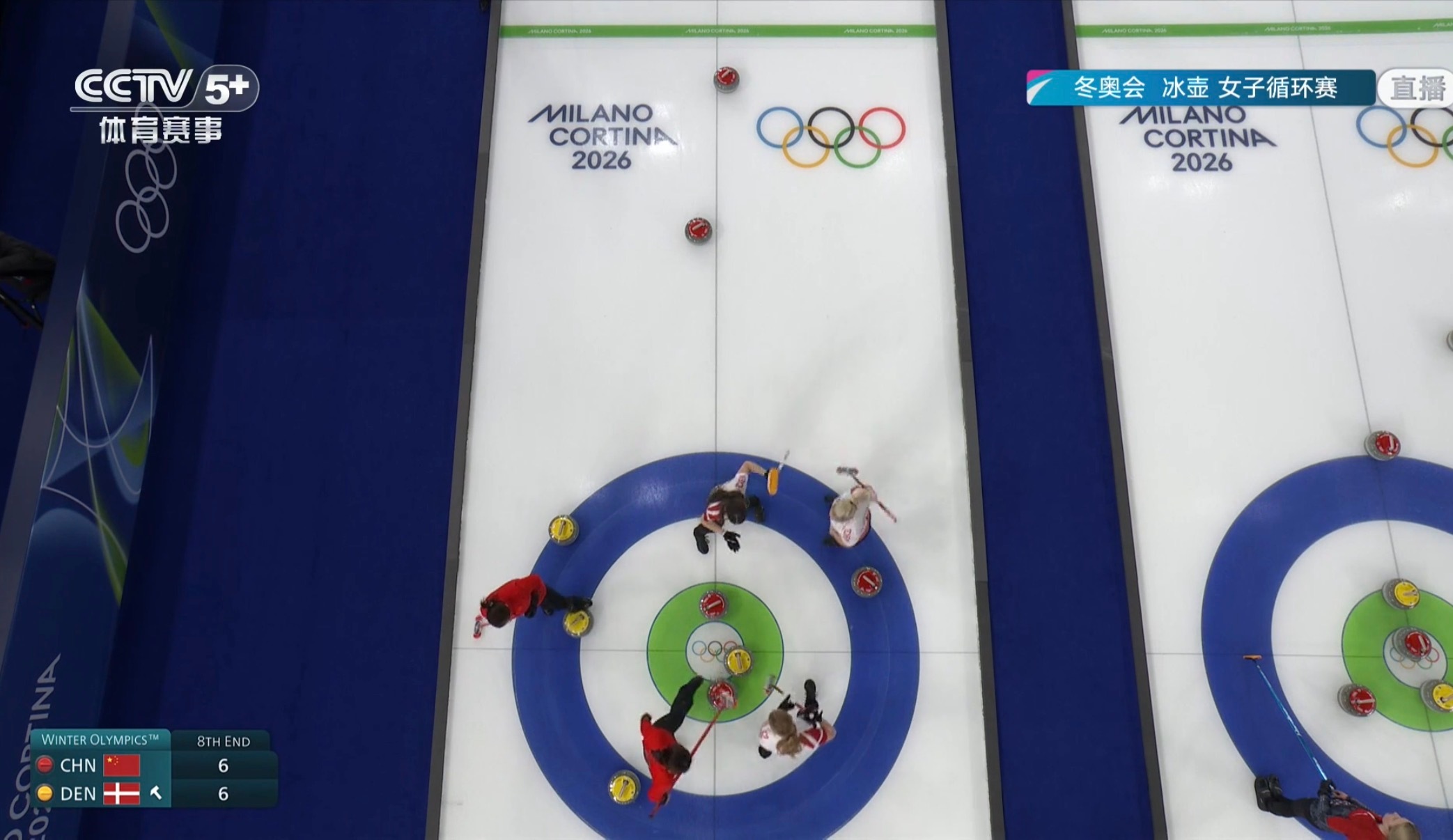 中国冰壶女队vs丹麦 中国队控丹麦1分，6-7落后丹麦，轮到我们后手。孙鹏耀：“