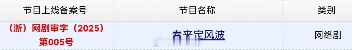 徐海乔、海陆主演的《春来定风波》今日取得发行许可证。 