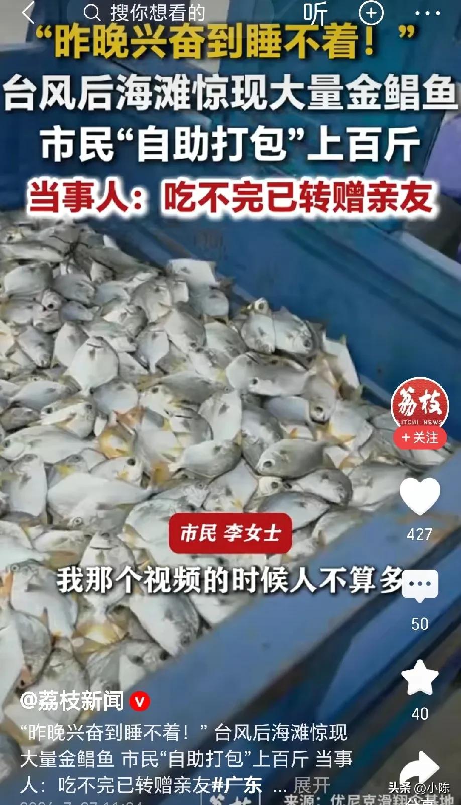 谁遇见谁兴奋！广东惠州，台风过后，女子开车出门，经过海滩时，看到好多人朝着沙滩奔