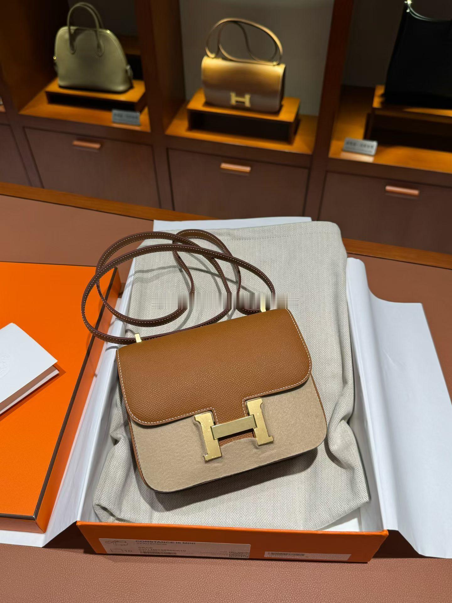 新款Constance mini Epsom皮 金棕色 金扣爱马仕hermes