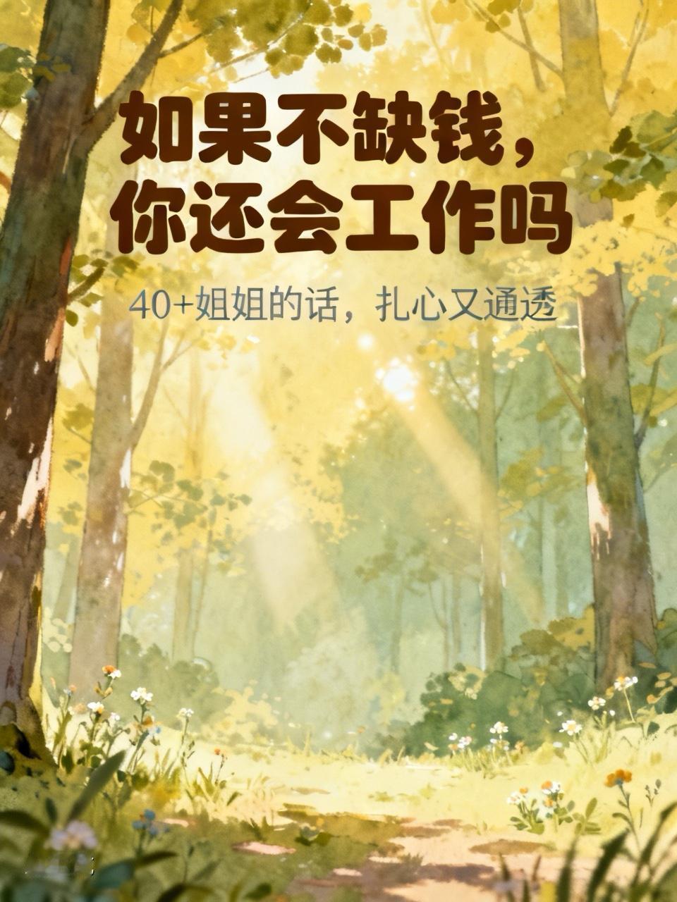 如果不缺钱，你还会工作吗？40+姐姐的话，扎心又通透

有个姐妹问我，“姐姐，等