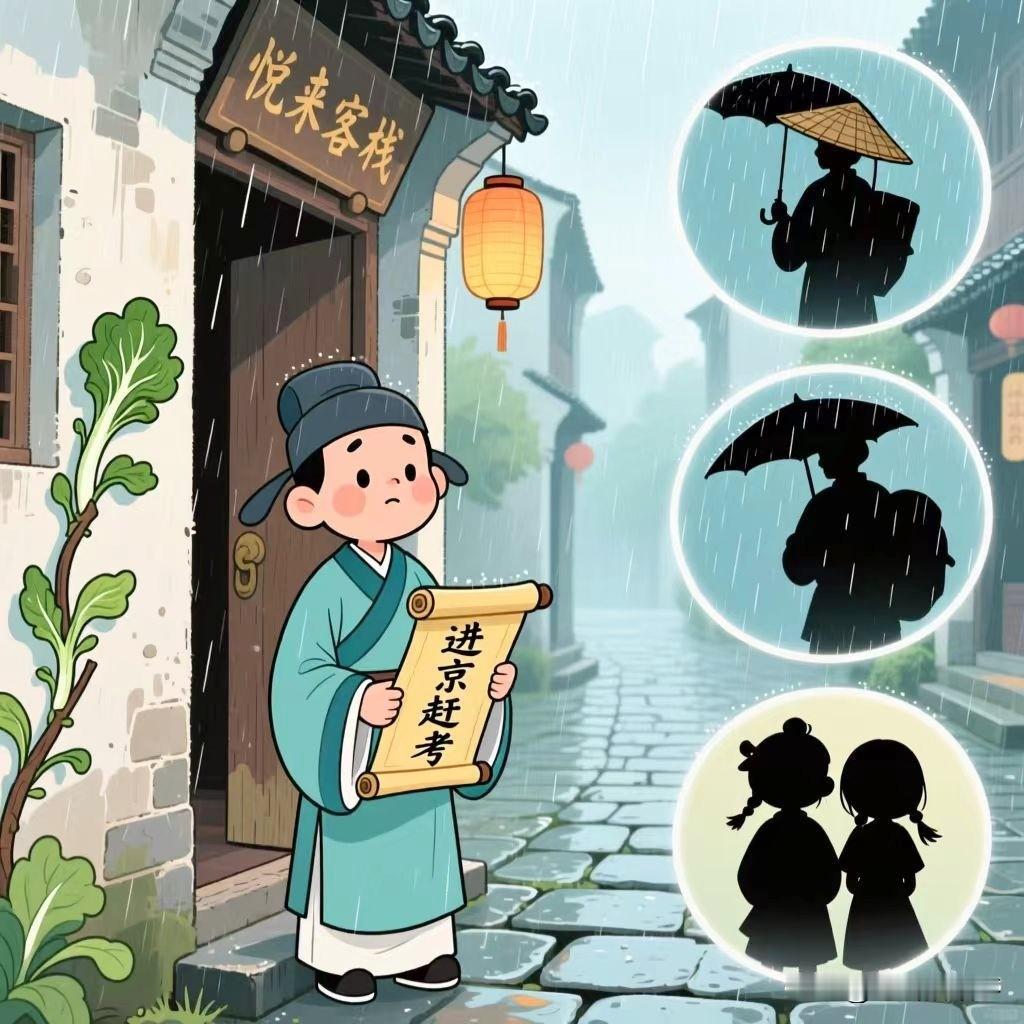 秀才赶考，有一个秀才进京赶考，住在了一家客栈里，有一天晚上他做了三个奇怪的梦，一