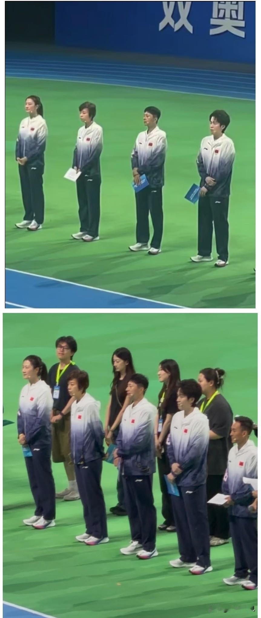 全是队长
齐聚一堂，国乒四位队长都来了。物以类聚人以群分，个个都是板板正正，盘靓