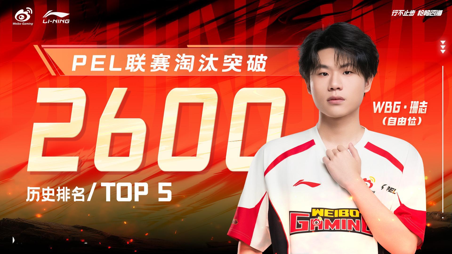 WBG珊志联赛淘汰2600恭喜联赛淘汰突破2600，历史排名第5名！微博俱乐部W