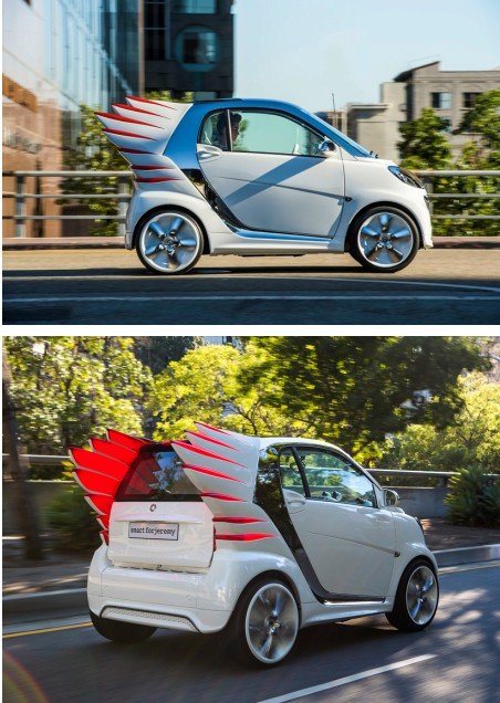 smart邀请了一位时尚创意设计师为其精灵电动限量版smart设计车型，纯白的车