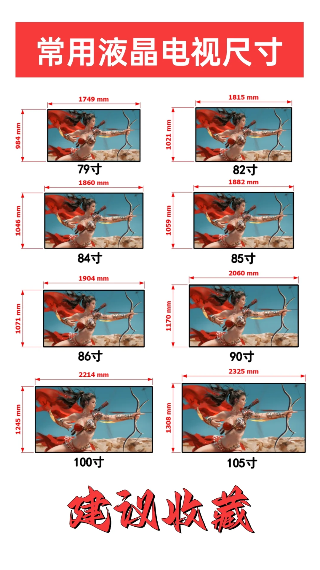 常用液晶电视尺寸➕满墙电视尺寸预留