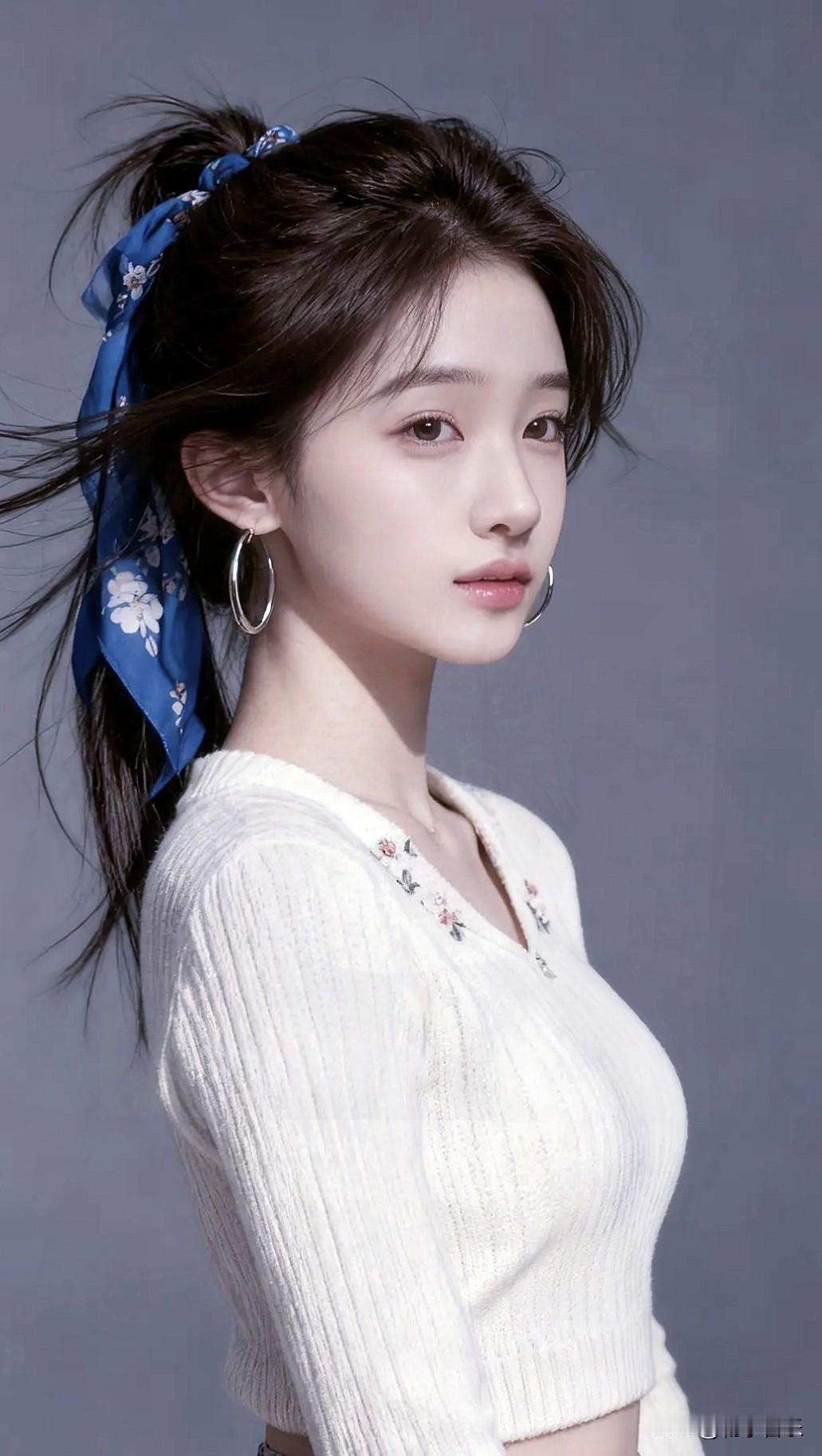 白毛衣邂逅浅蓝发带，清甜温柔的少女模样，清爽动人～分享小姐姐的美丽照片分享一张最
