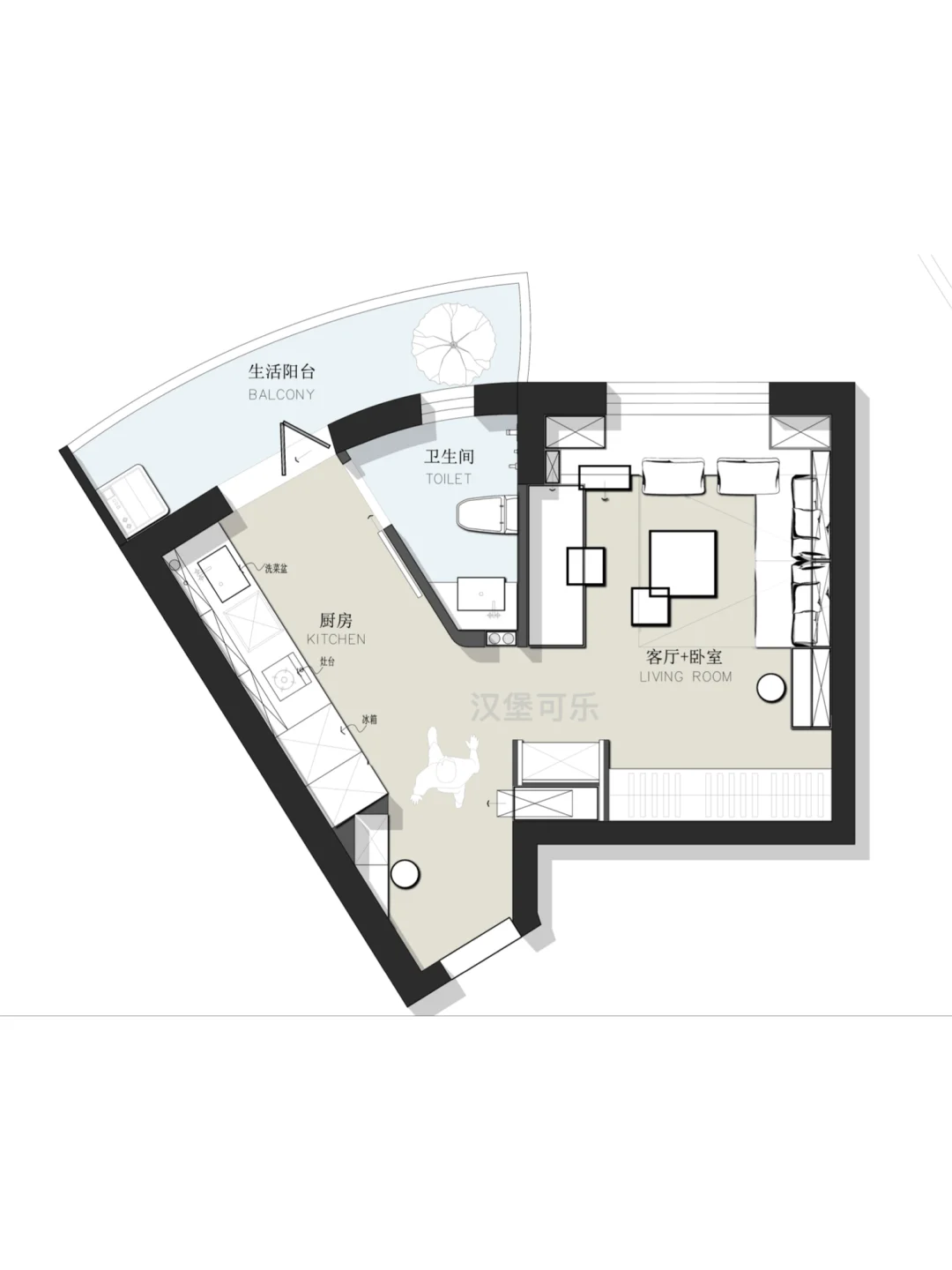 户型设计/小户型异形一居室平面方案设计